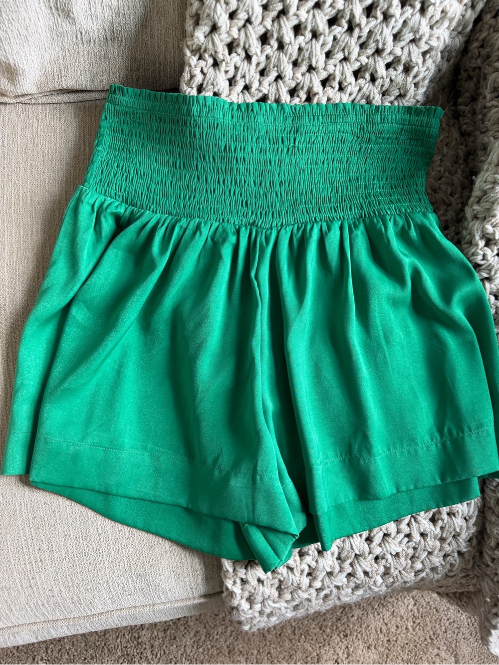 TCEC Emerald Green High-Waist Smocked Shorts